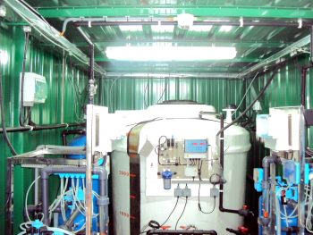 Production of drinking and demineralised water with resin treatment.